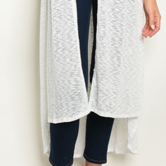 Ivory light slub knit long duster vest - Picture 5 of 8